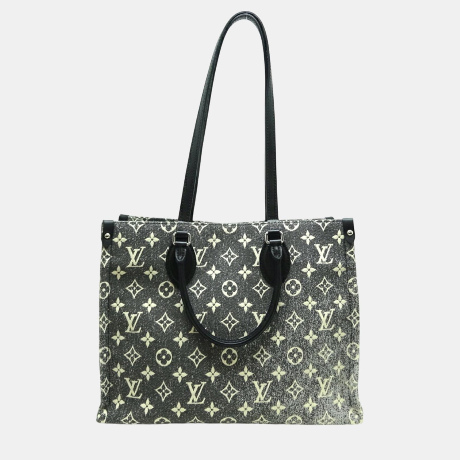 Louis Vuitton On the Go MM Tragetasche aus Jacquard-Denim mit Monogramm in Grau