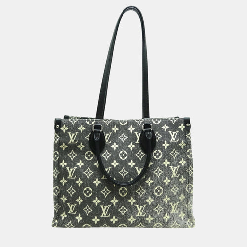 Grey Monogram Jacquard Denim On the Go MM  Tote Bag