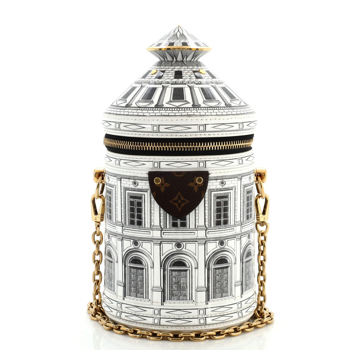 Louis Vuitton Cannes Vase Handbag Limited Edition Fornasetti Architettura Print Leather and Monogram Canvas