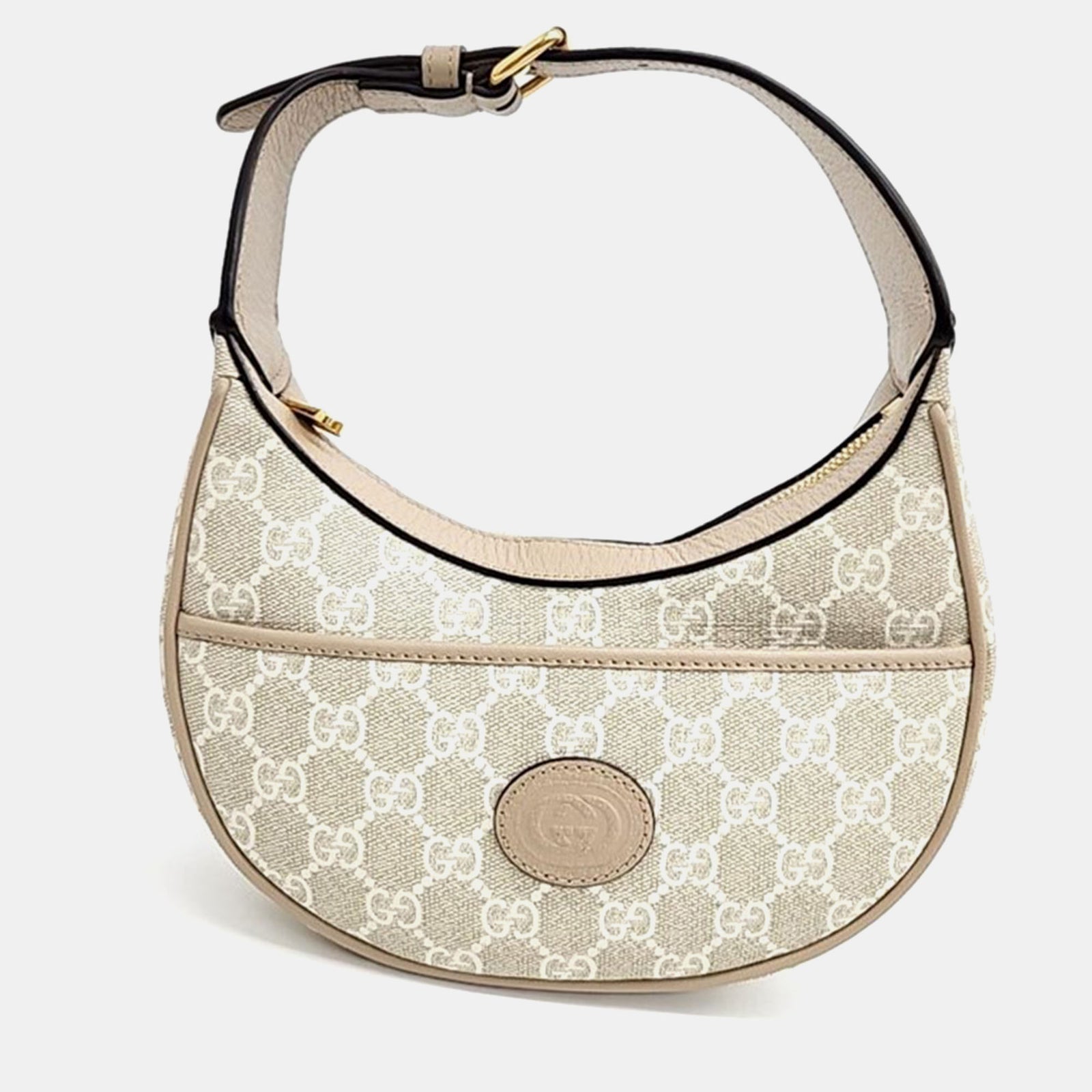 Gucci Beige GG Canvas Mini Half Moon Shoulder Bag