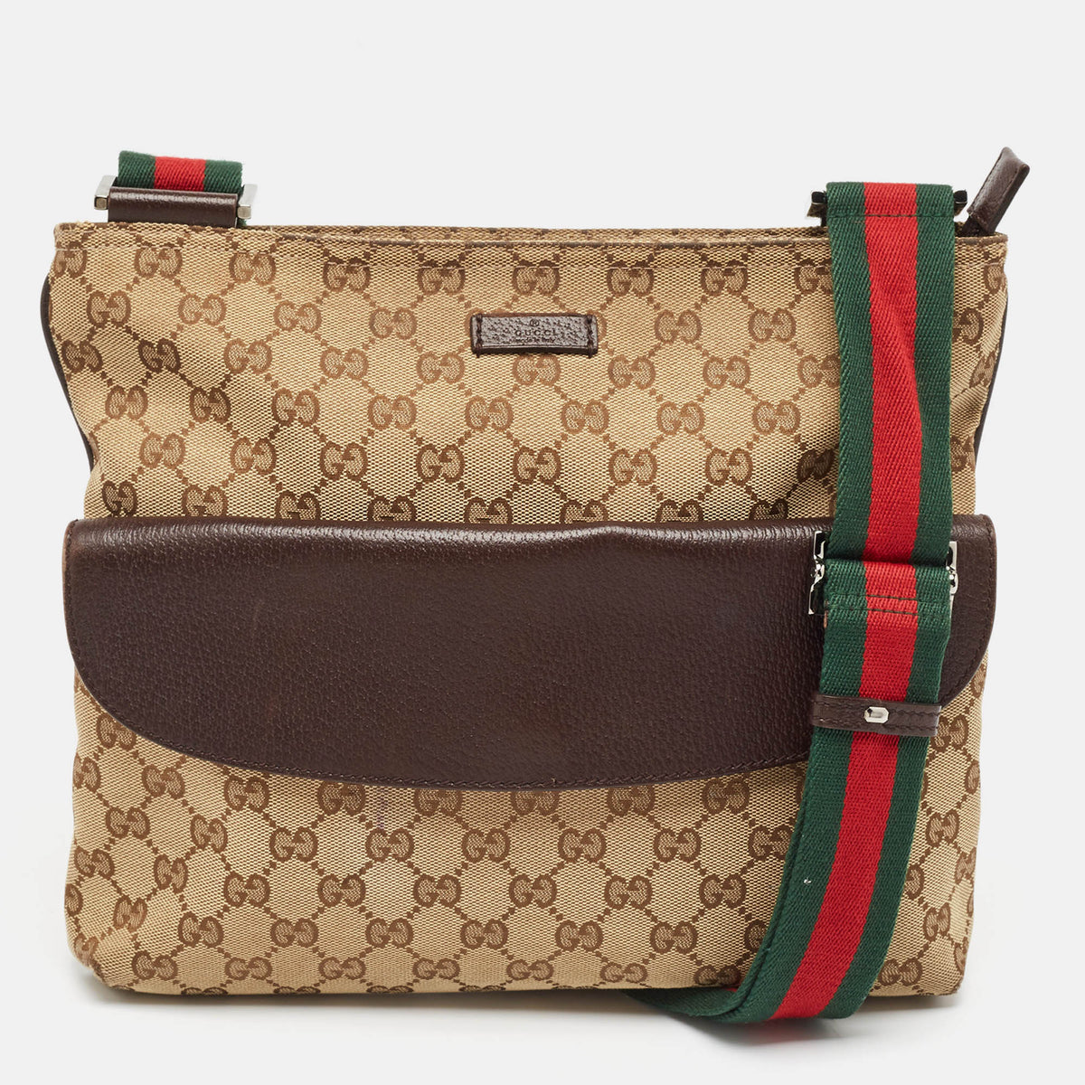 Gucci Dark Brown/Beige GG Canvas and Leather Messenger Bag