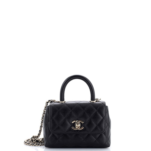 CHANEL Coco Top Handle Bag Quilted Caviar Extra Mini