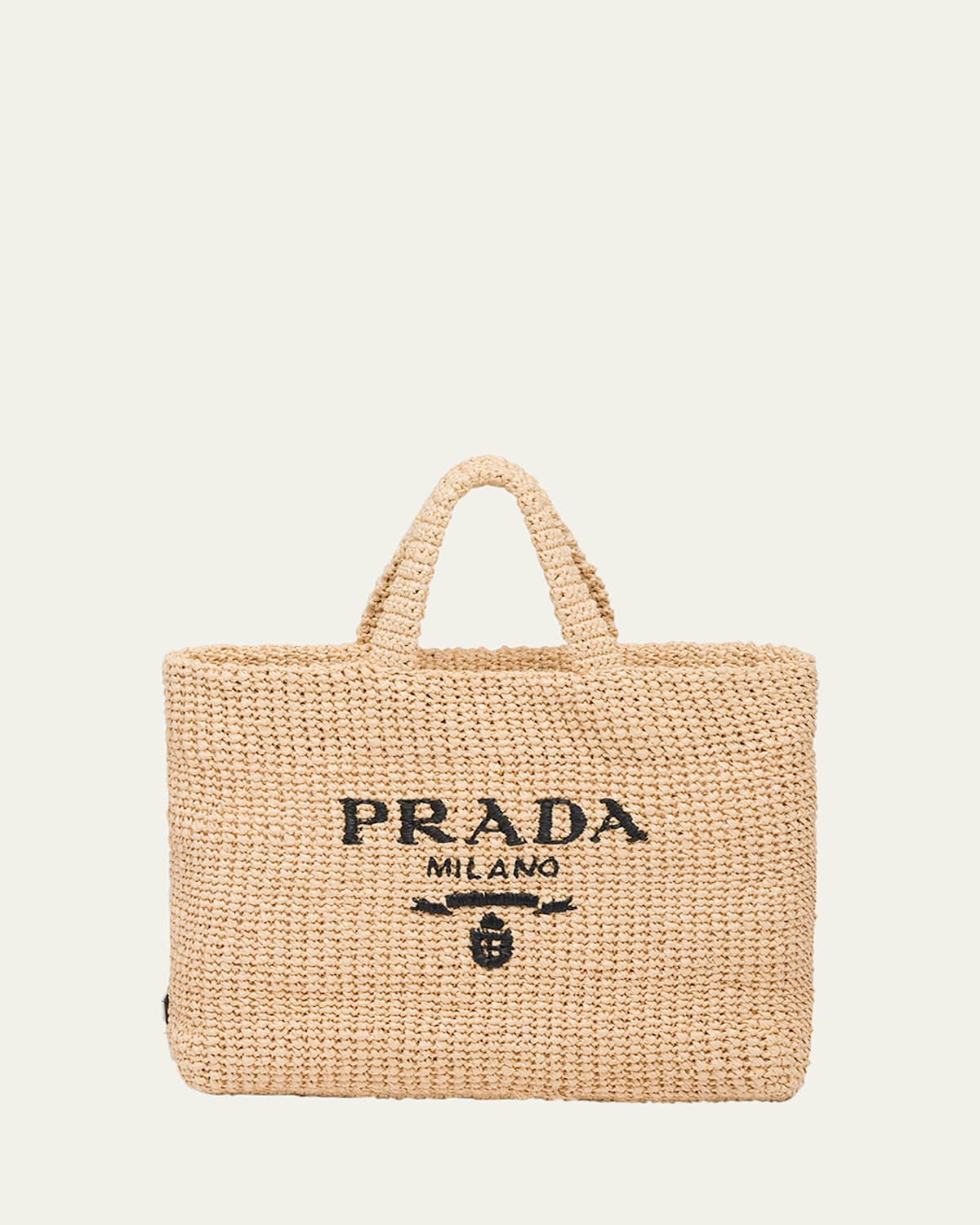 Prada Logo Striped Raffia Shoulder Bag