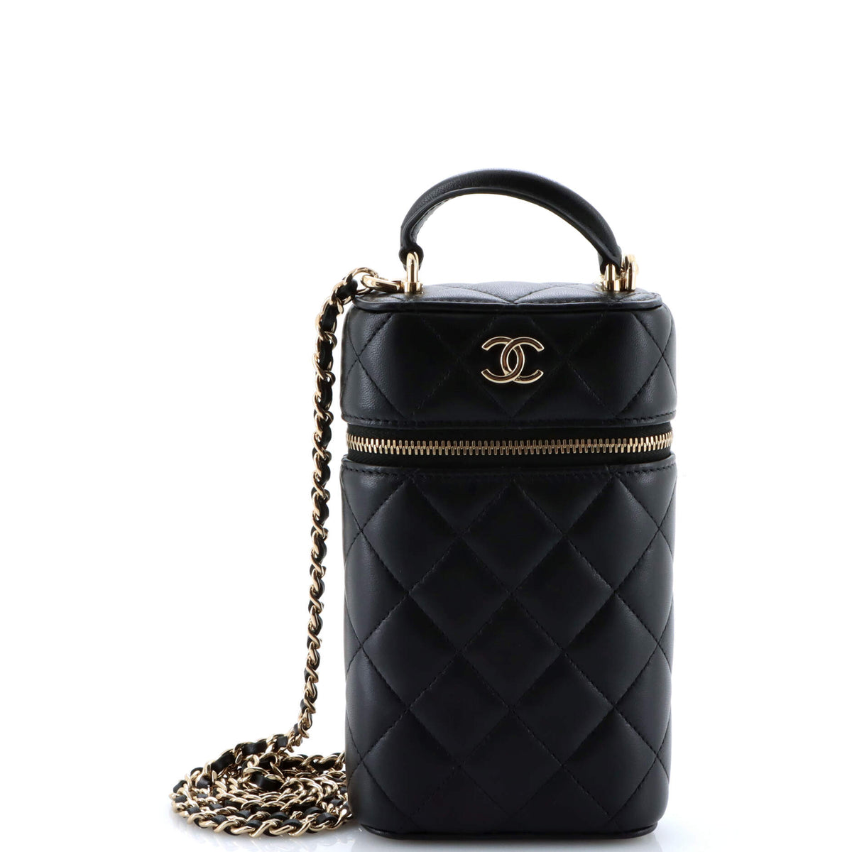 Chanel CHANEL Classic Vanity Top Handle Phone Holder with Chain Quilted Lambskin