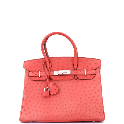 Birkin Handbag Bougainvillea Ostrich with Palladium Hardware 30