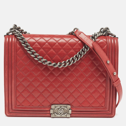 Red Quilted Leather Large Boy Flap Bag