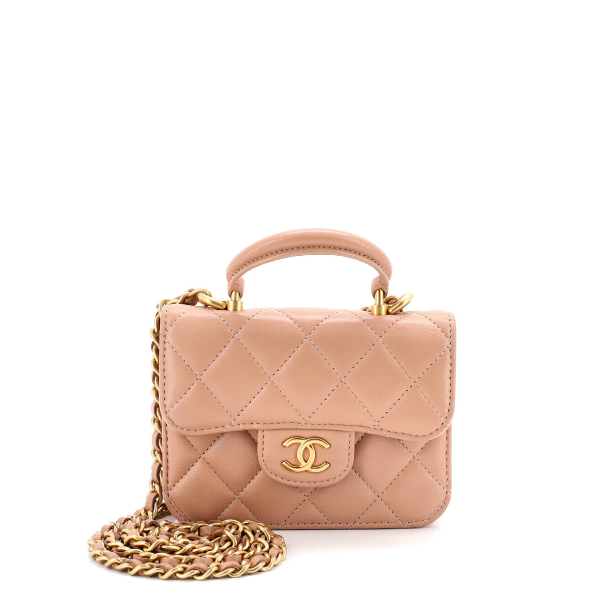 Chanel CHANEL Top Handle Flap Coin Purse with Chain Quilted Lambskin
