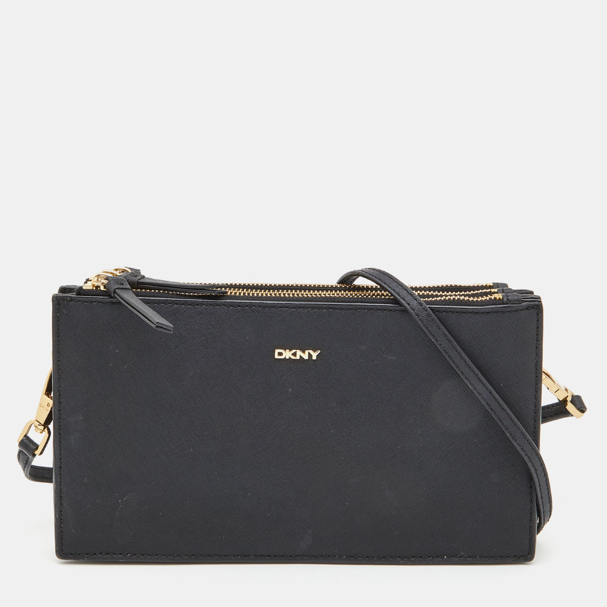 DKNY Black Leather Bryant Park Triple Zip Crossbody Bag