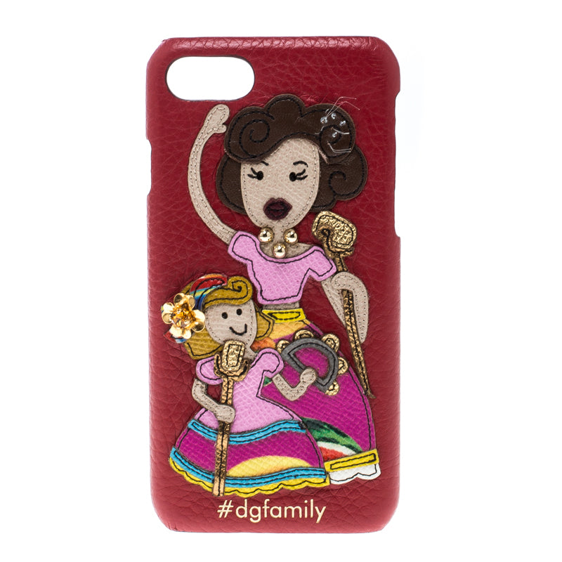 Dolce & Gabbana Red Leather Embellished #dgfamily Patch Iphone 6 Case