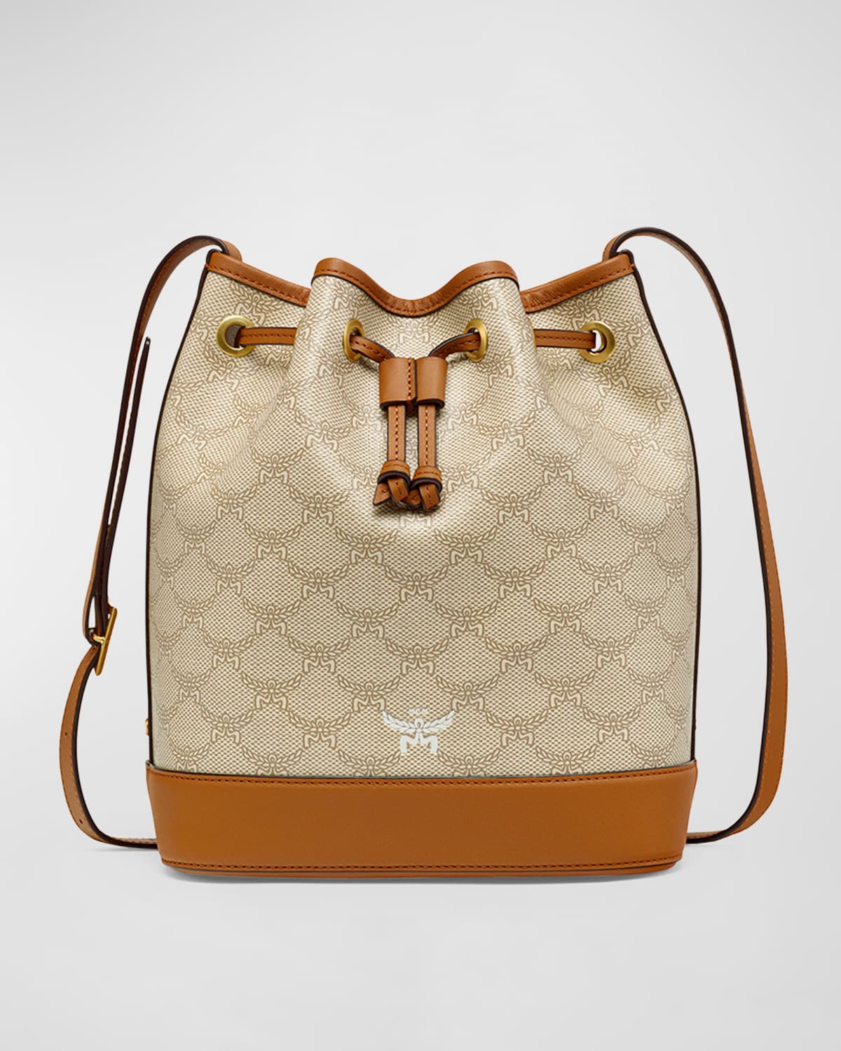MCM Lauretos Monogram Drawstring Bucket Bag