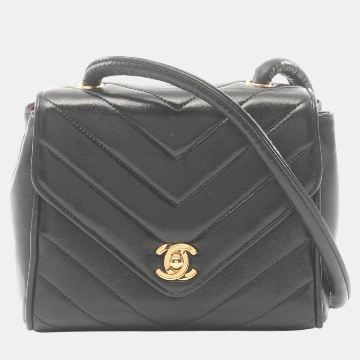 Chanel black lambskin V-stitch shoulder bag