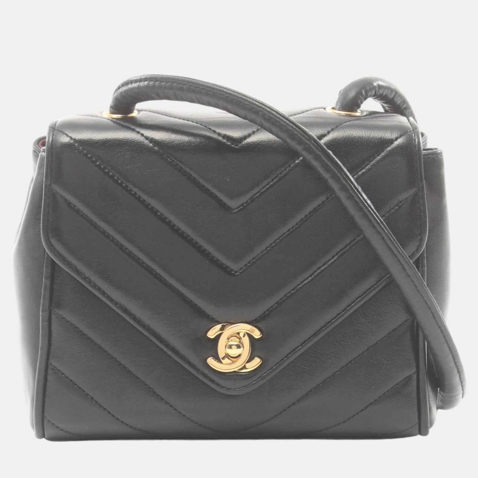 Chanel schwarze Schultertasche aus Lammleder mit V-Stich