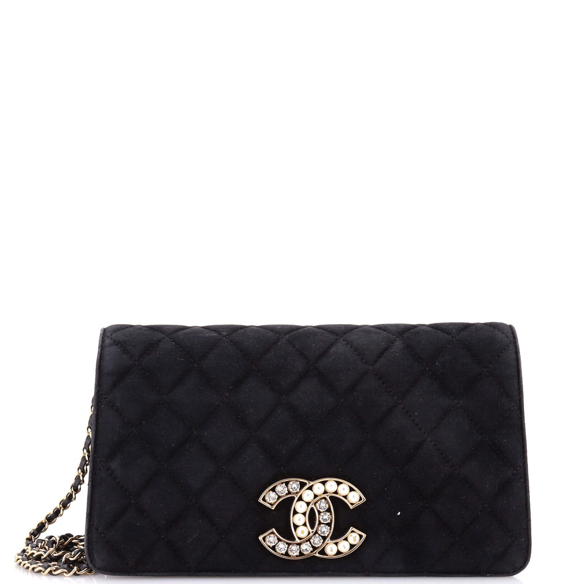 Chanel CHANEL CC Chain Full Flap Bag Quilted Suede with Faux Pearls and Crystals