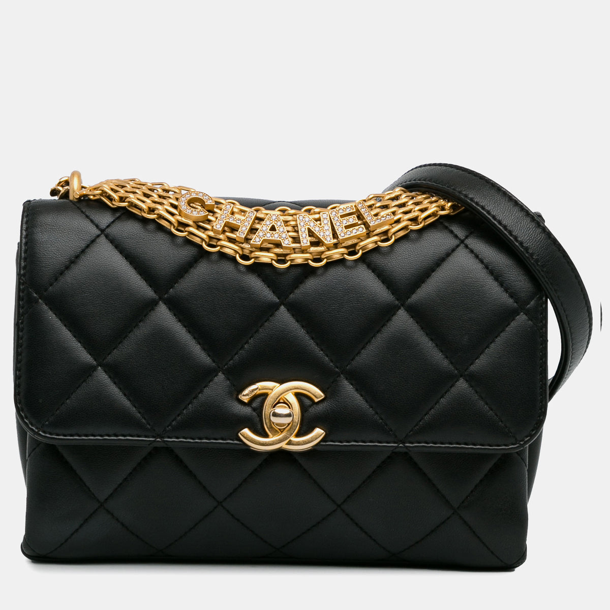 Chanel Small CC Lambskin Crystal Logo Chain Flap