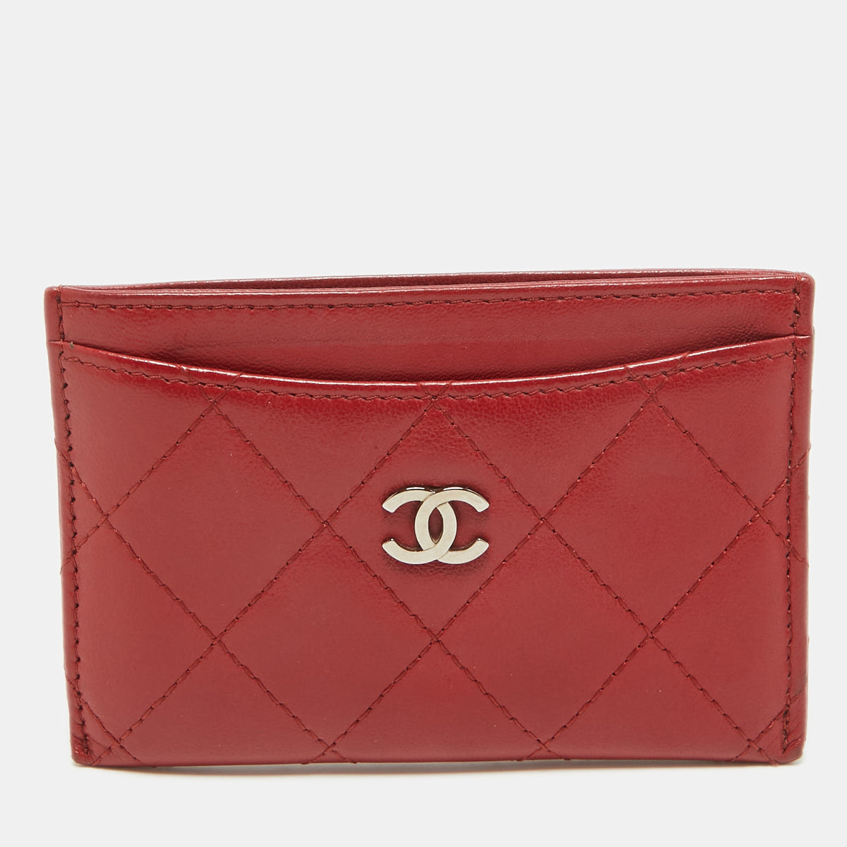 Chanel Red Quilted Leather CC Card Holder