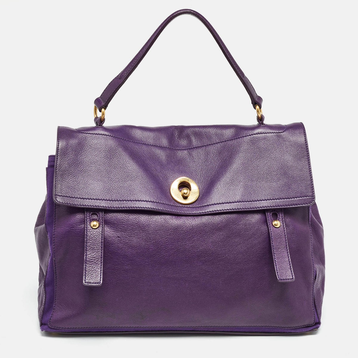 Yves Saint Laurent Purple Canvas and Leather Large Muse Two Top Handle Bag