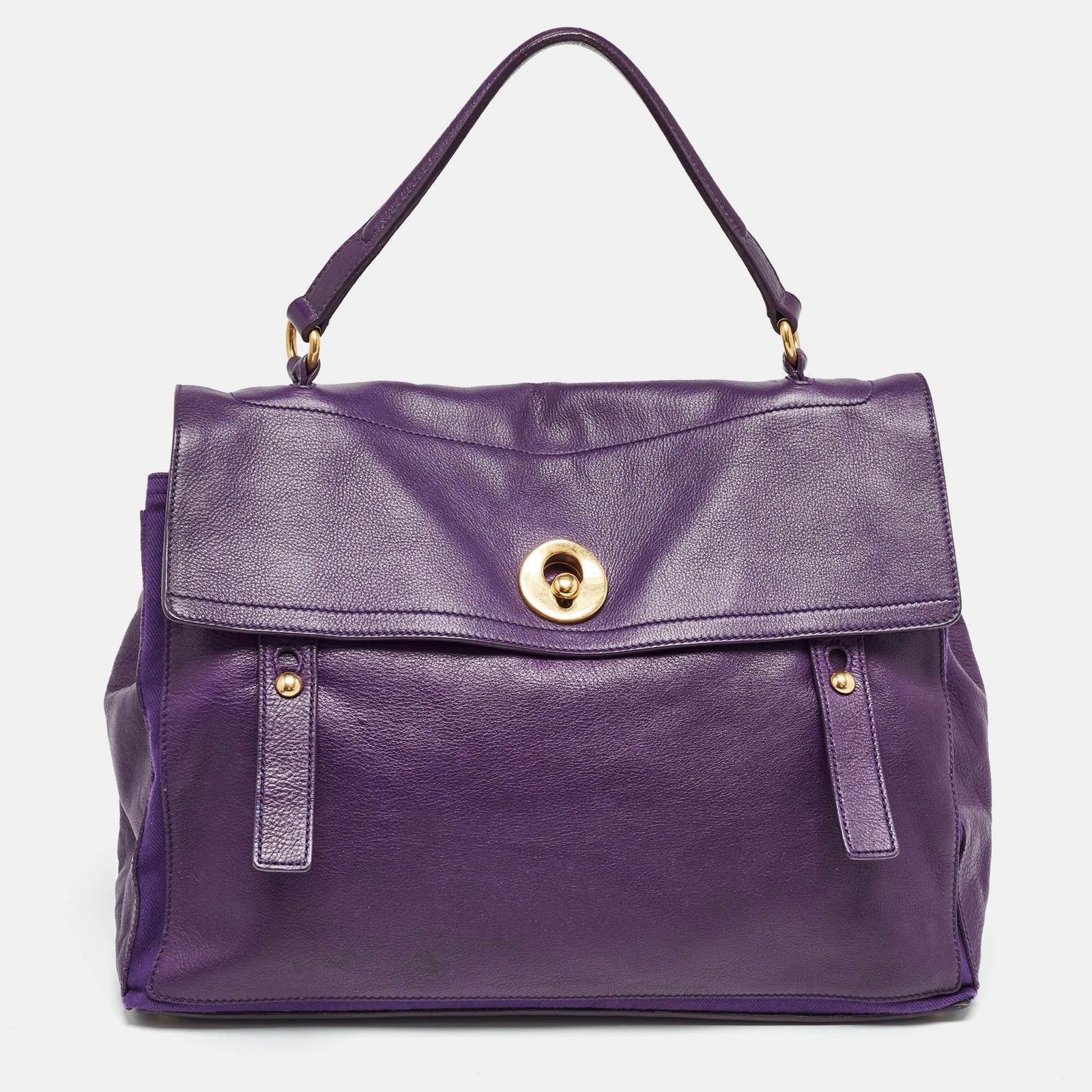 Yves Saint Laurent Purple Canvas and Leather Large Muse Two Top Handle Bag