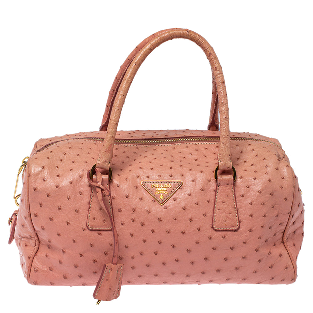 Prada Peach Ostrich Boston Bag