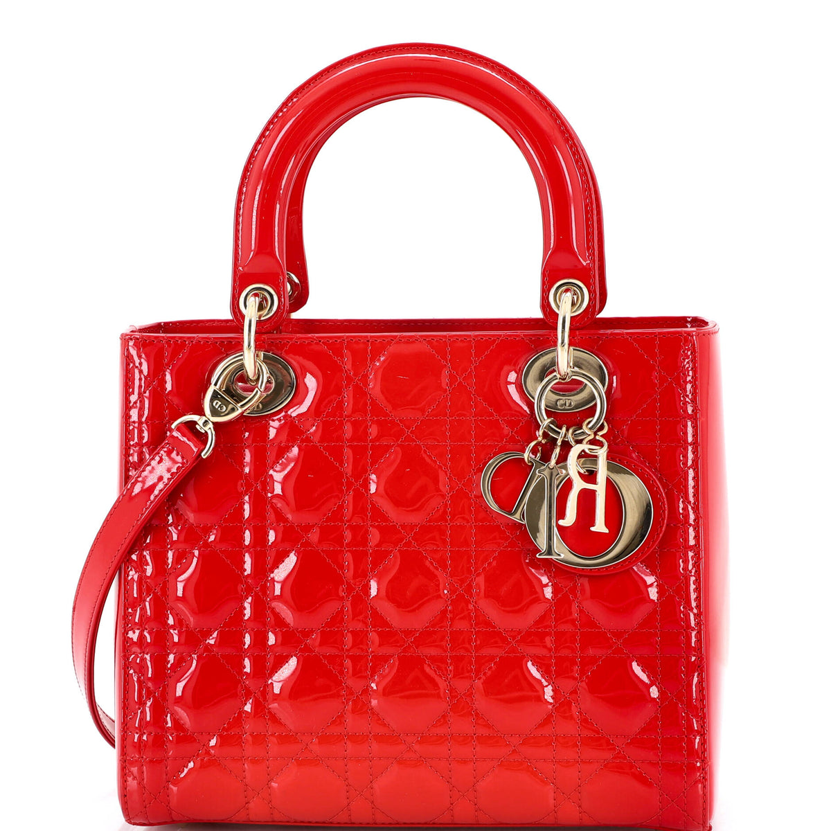 Christian Dior Lady Dior Bag Cannage Quilt Patent Medium