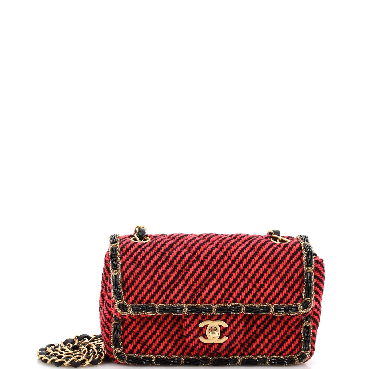 Chanel CHANEL Classic Single Flap Bag Braided Quilted Wool with Beaded Trim Mini