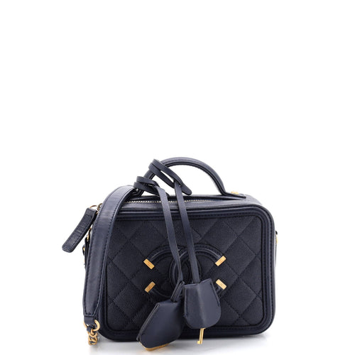 CHANEL Filigree Vanity Case Quilted Caviar Small