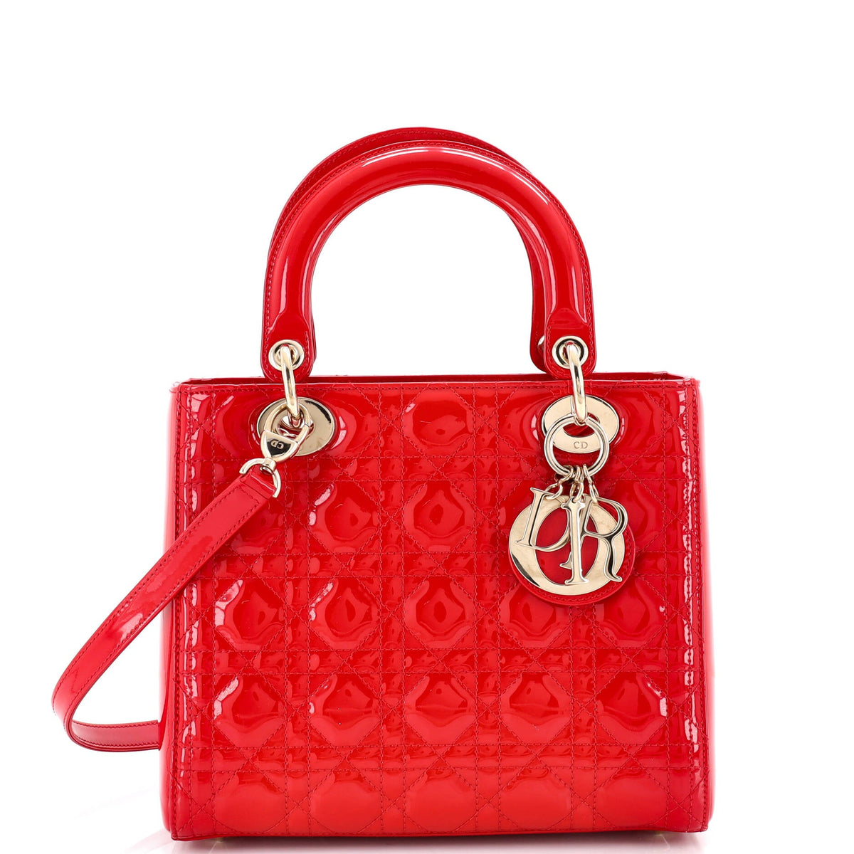 Christian Dior Lady Dior Bag Cannage Quilt Patent Medium