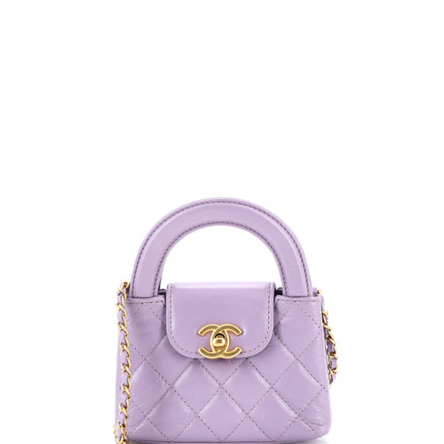 CHANEL Kelly Top Handle Shopping Bag Quilted Shiny Aged Calfskin Nano