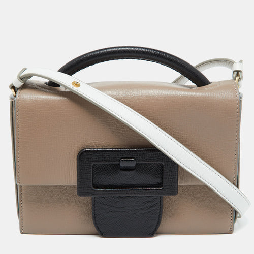Tri Color Leather Top Handle Bag