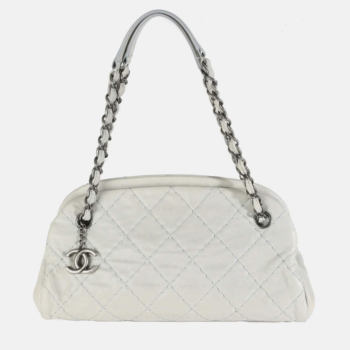 Chanel 11P Silver Iridescent Calfskin Just Mademoiselle Bowling Bag