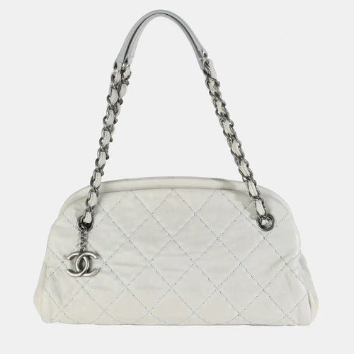 11P Silver Iridescent Calfskin Just Mademoiselle Bowling Bag