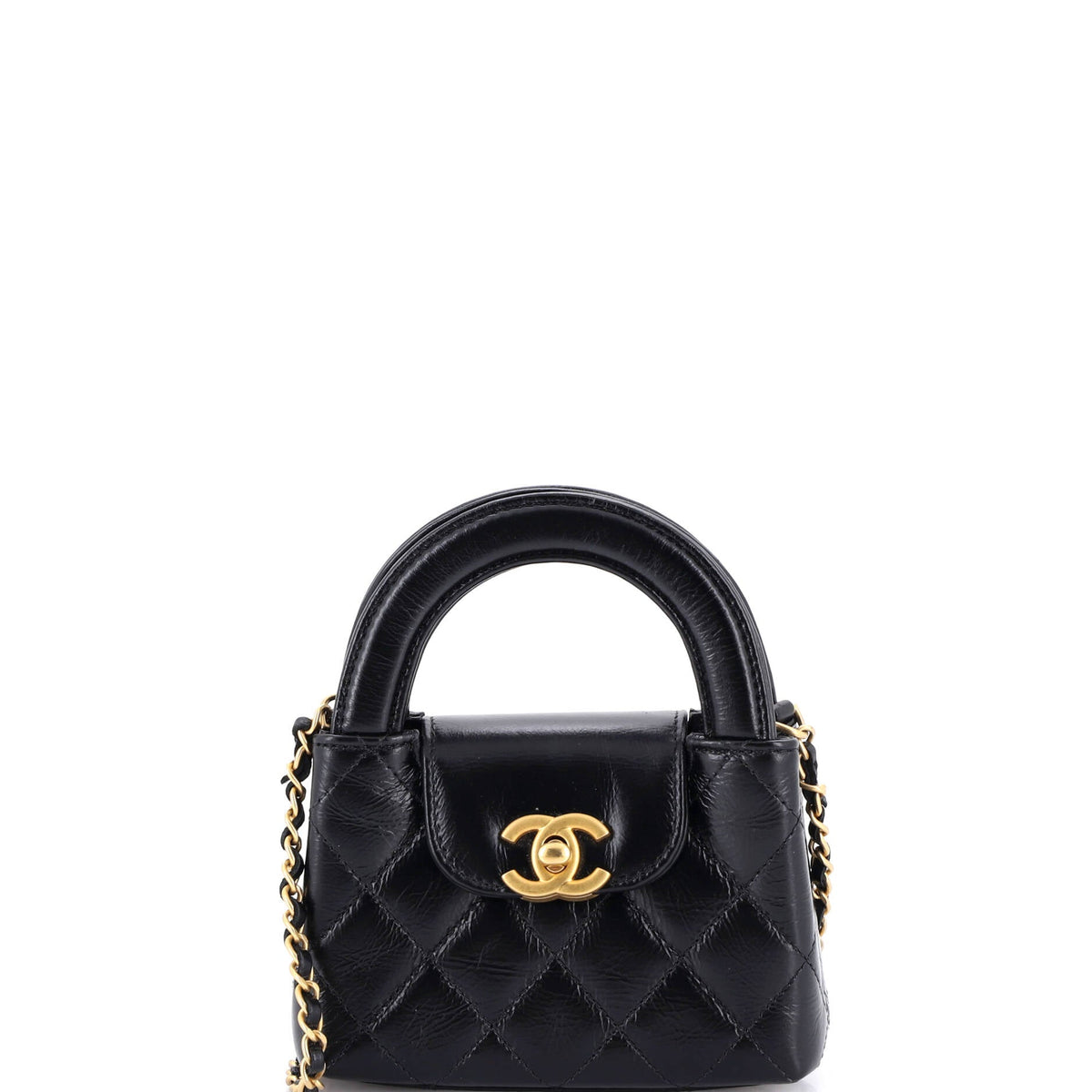 Chanel CHANEL Kelly Top Handle Shopping Bag Quilted Shiny Aged Calfskin Nano