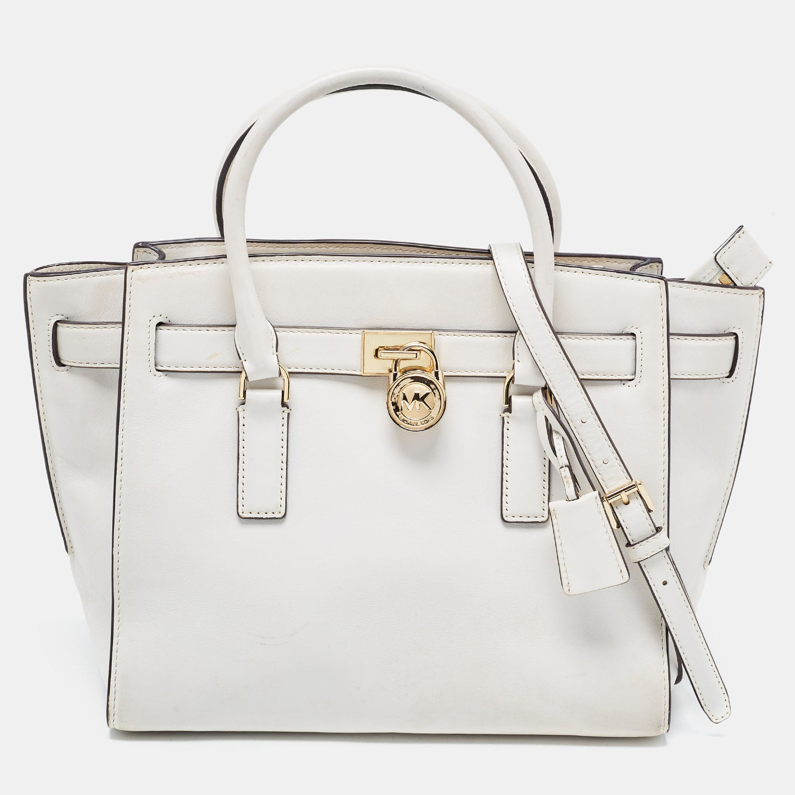 Michael Kors White Leather Hamilton East West Tote