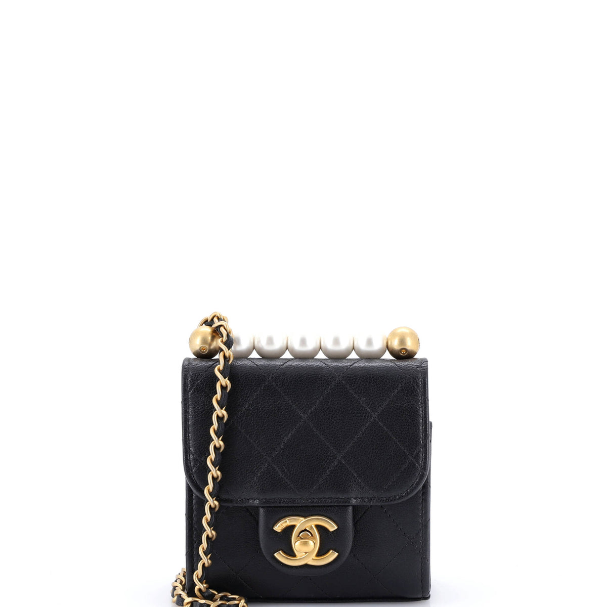 Chanel CHANEL Chic Pearls Flap Clutch with Chain Quilted Goatskin Mini