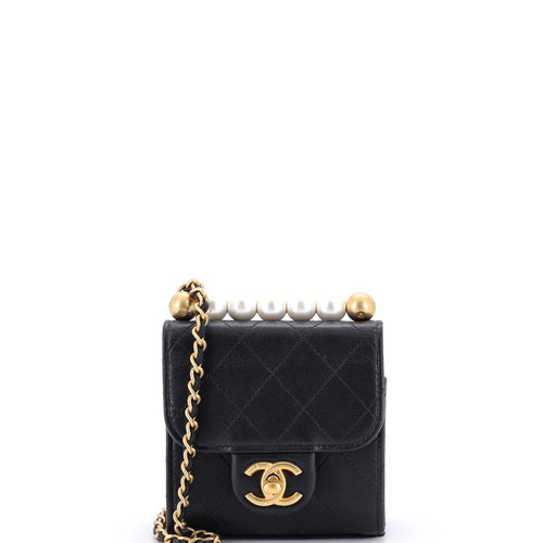 CHANEL Chic Pearls Flap Clutch with Chain Quilted Goatskin Mini