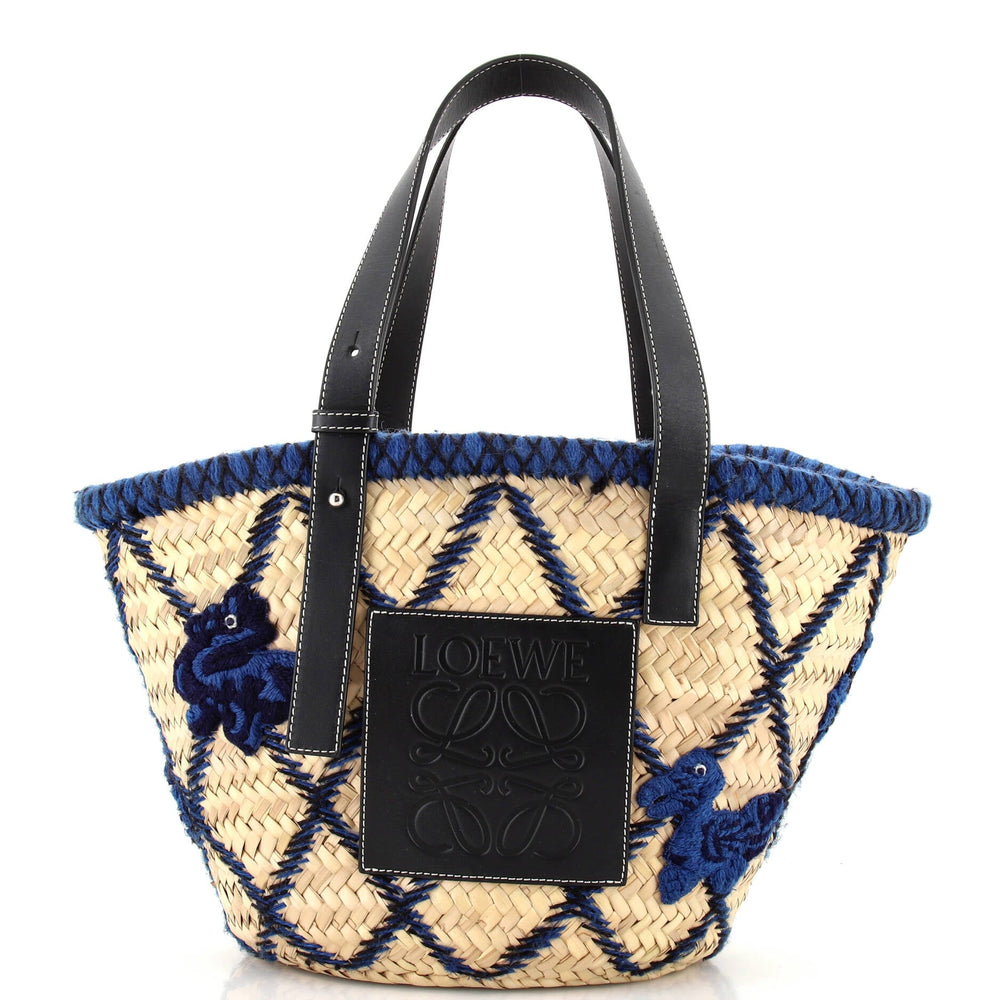 LOEWE Basket Tote Embroidered Raffia Medium