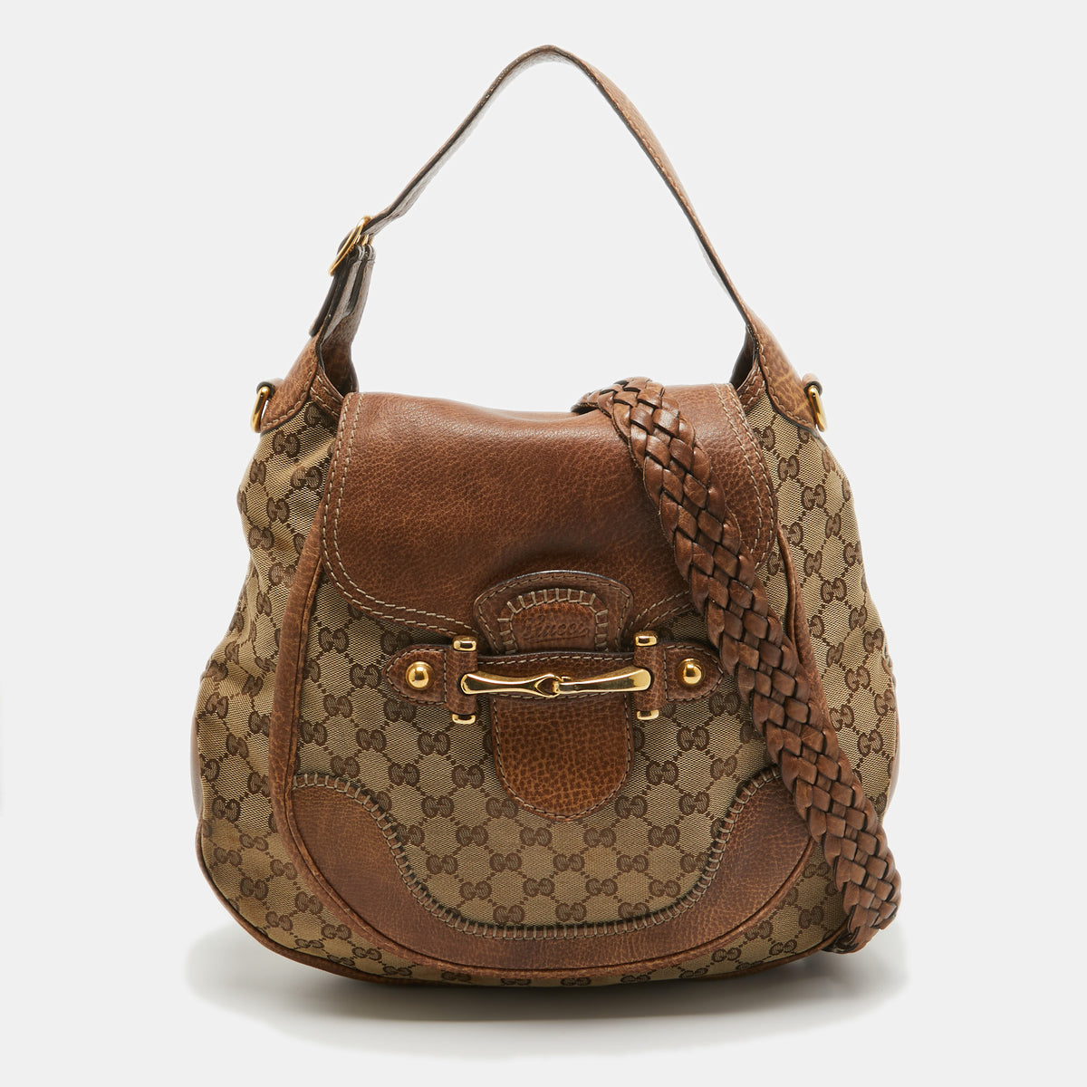 Gucci Beige/Brown GG Canvas and Leather Large New Pelham Hobo