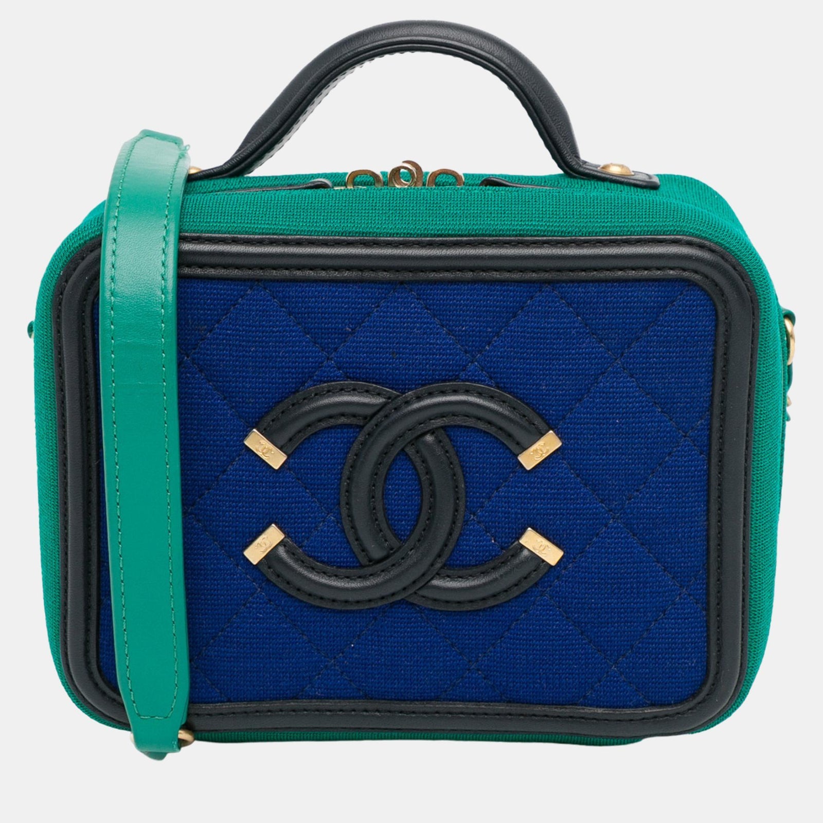 Chanel Blue/Green Small Jersey CC Filigree Vanity Case