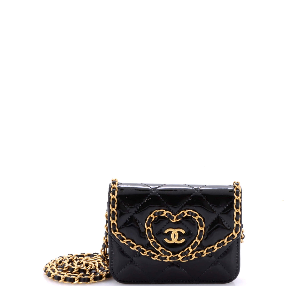 Chanel CHANEL Heart Chain Flap Bag Quilted Patent Mini