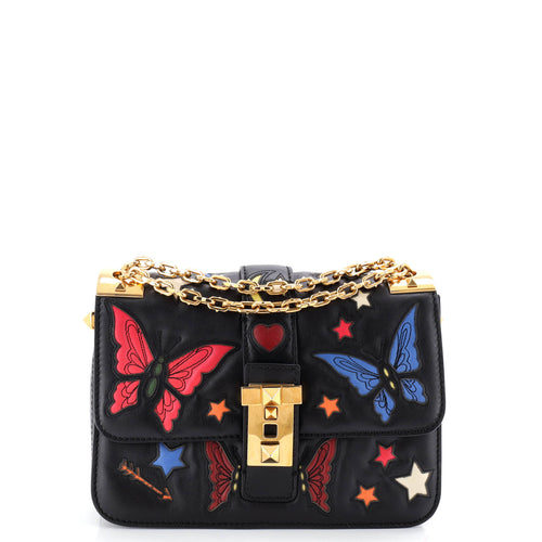 VALENTINO GARAVANI B-Rockstud Butterfly Shoulder Bag Applique Leather Medium