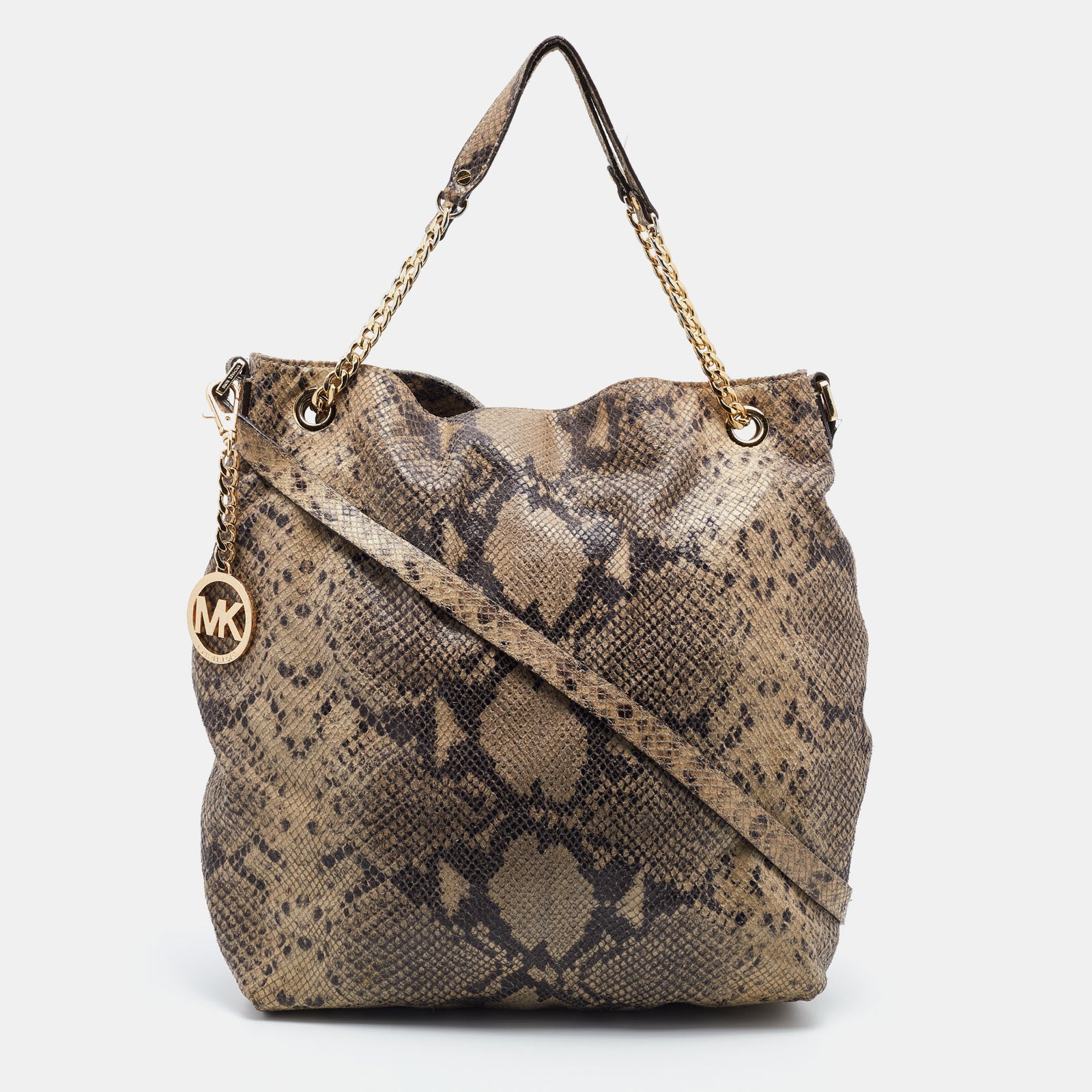 Michael Kors Beige Snakeskin Embossed Leather Cynthia Shoulder Bag