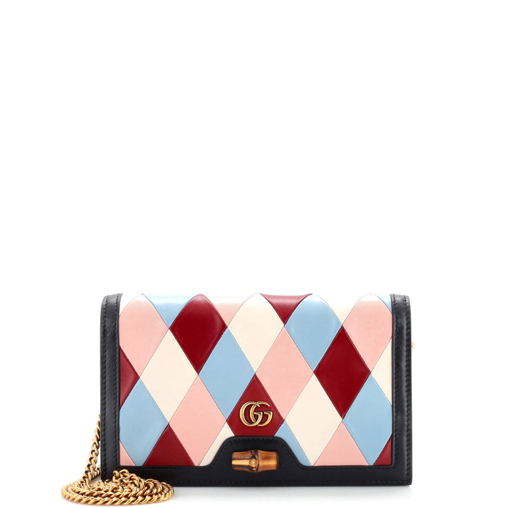 GUCCI Diana Geldbörse mit Kette aus Patchwork-Leder