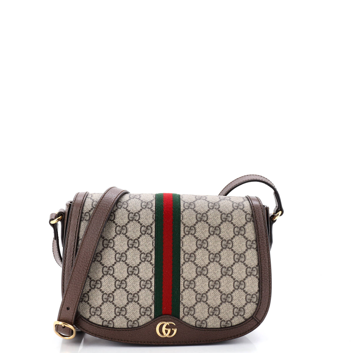Gucci GUCCI Ophidia Saddle Flap Shoulder Bag GG Coated Canvas Small