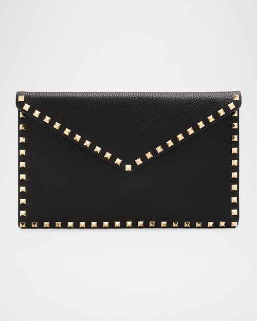 Large Rockstud Leather Flat Pouch Bag