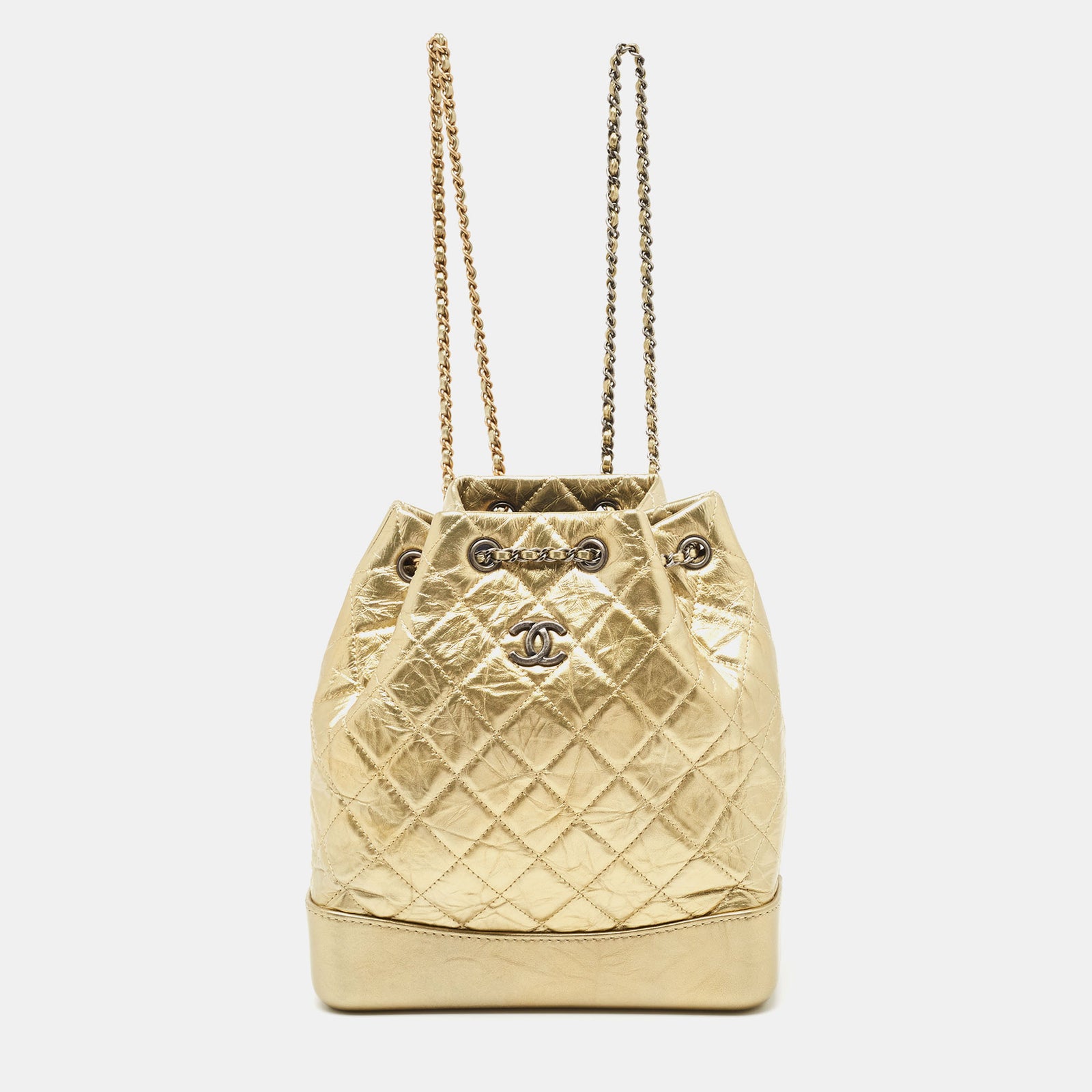 Chanel Gold Quilted Aged Leather Small Gabrielle Backpack