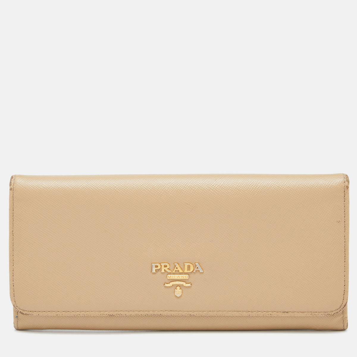 Prada Beige Saffiano Leather Flap Continental Wallet