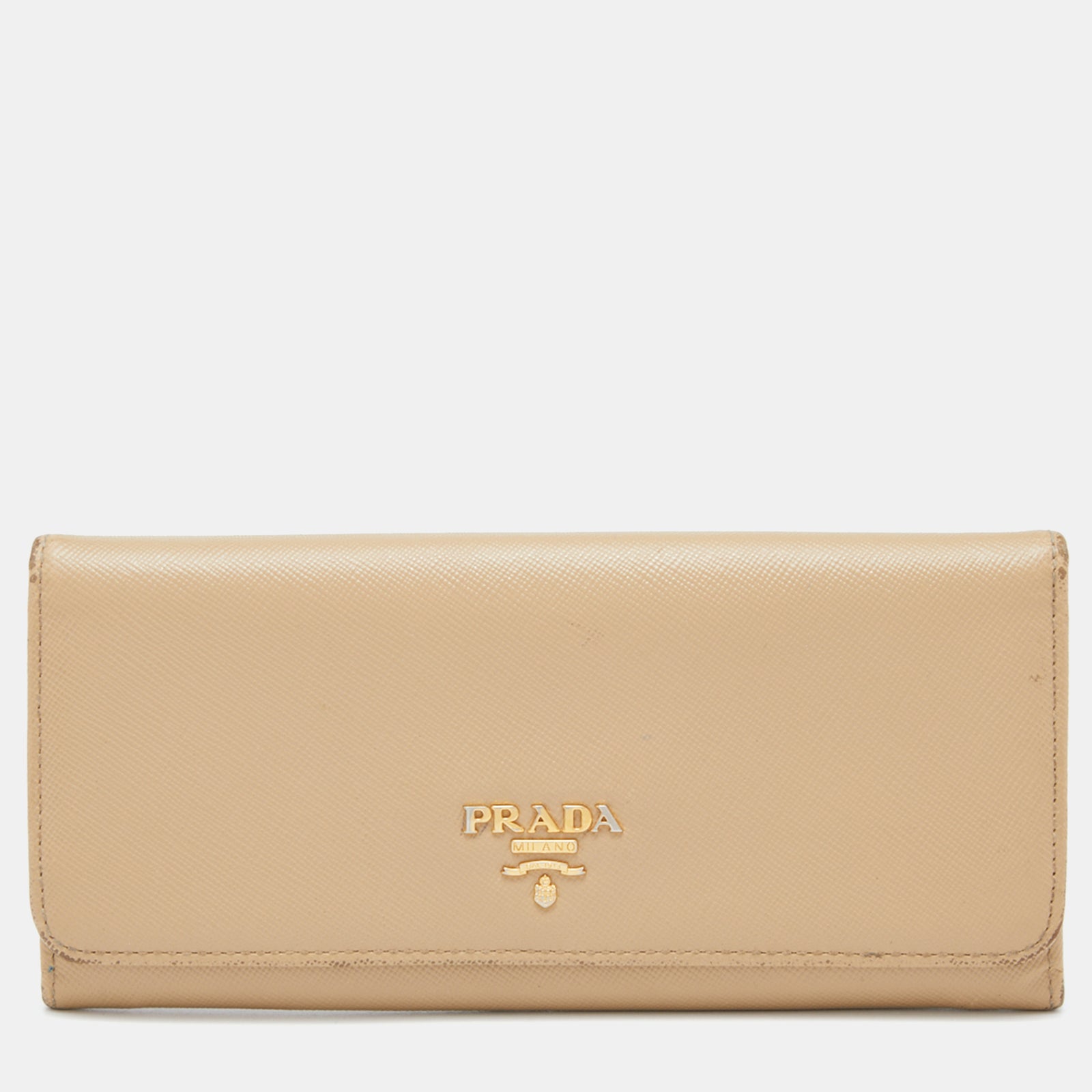 Prada Beige Saffiano Leather Flap Continental Wallet