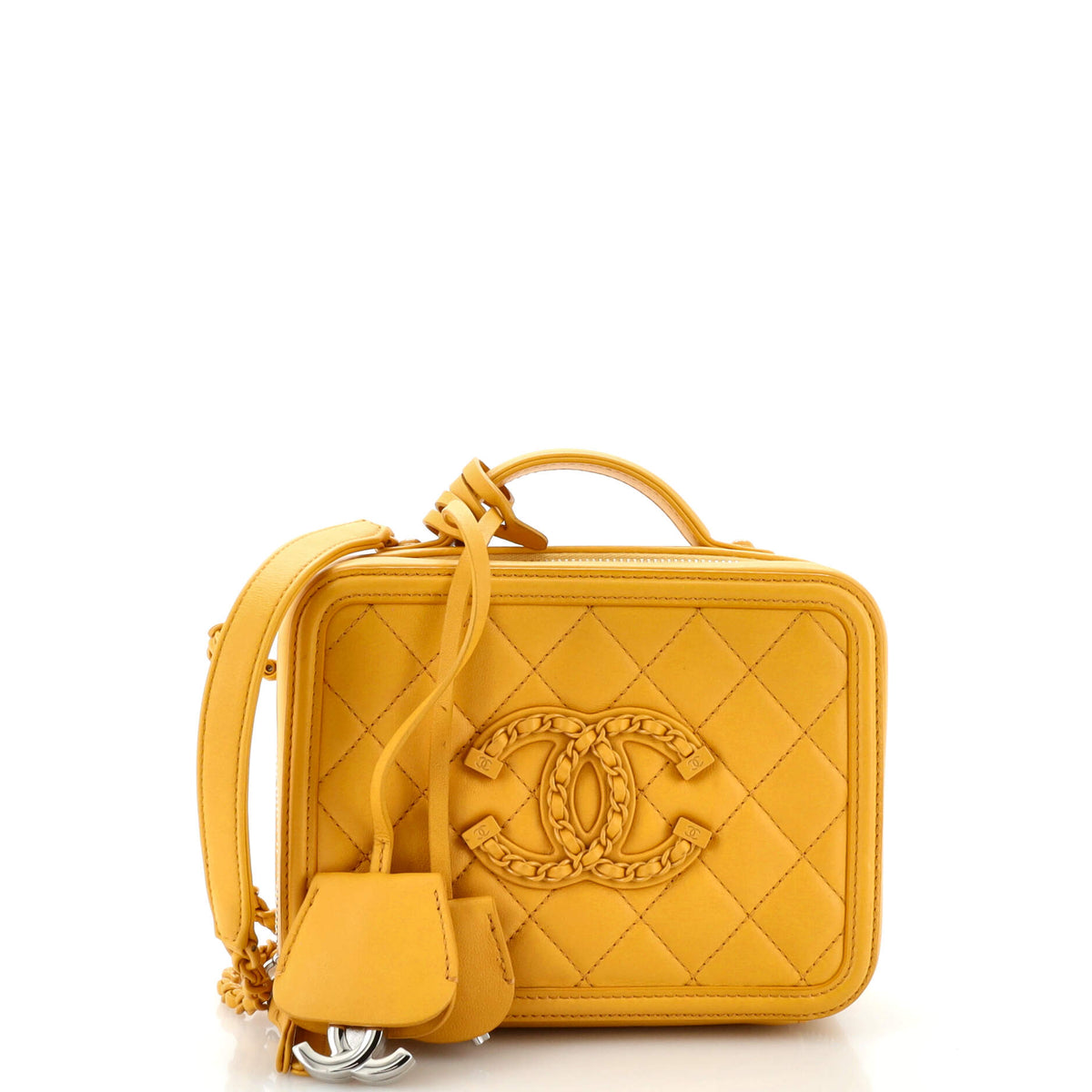 Chanel CHANEL Filigree Vanity Case Quilted Lambskin with Chain Detail Small