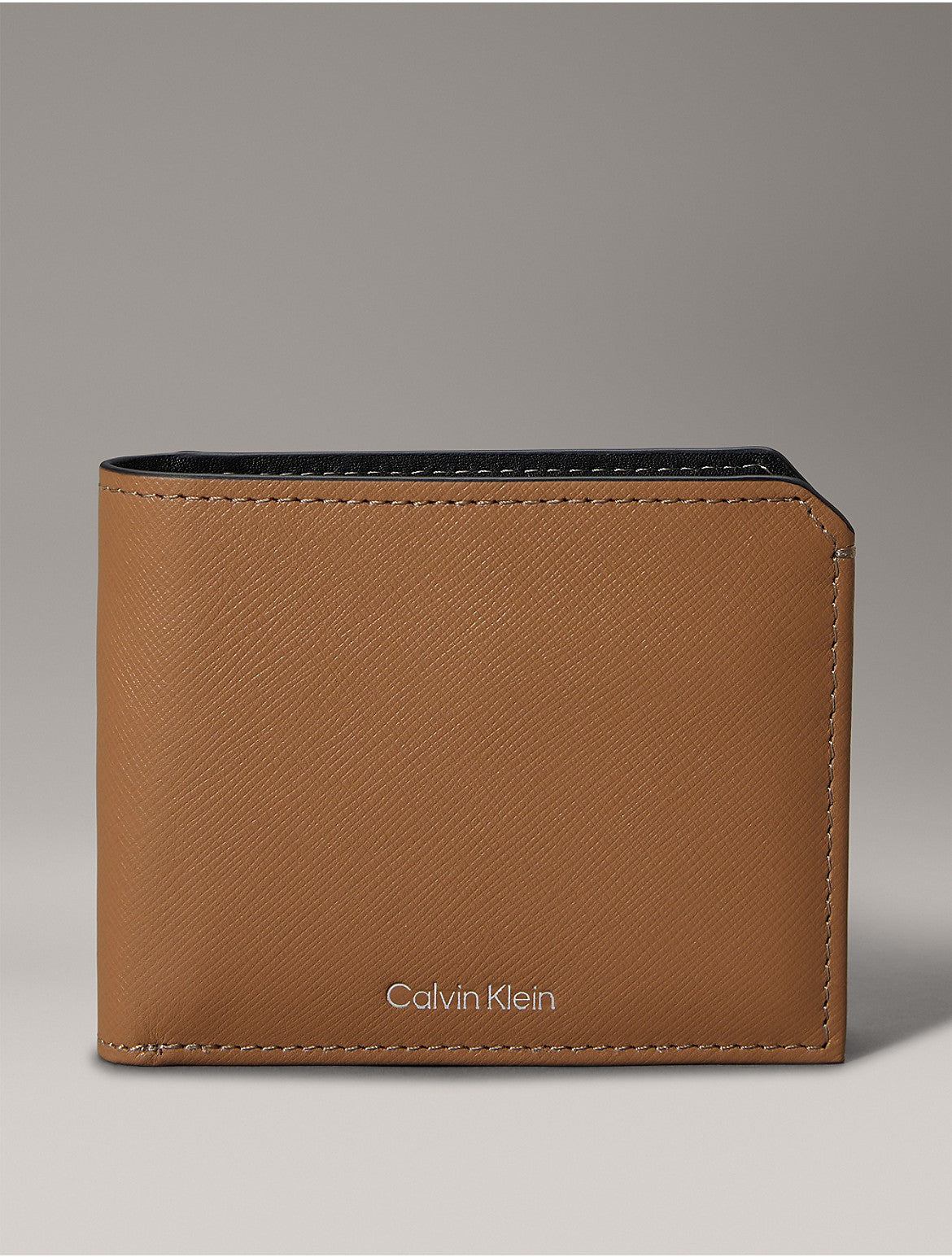 Calvin Klein Portefeuille à deux volets en cuir Saffiano pour homme - Marron