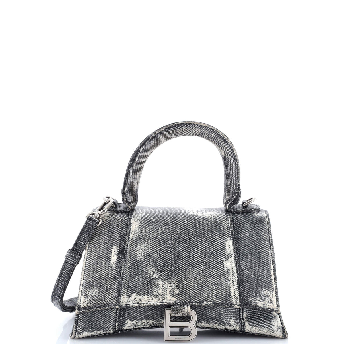 Balenciaga Hourglass Top Handle Bag Denim Printed Leather Small