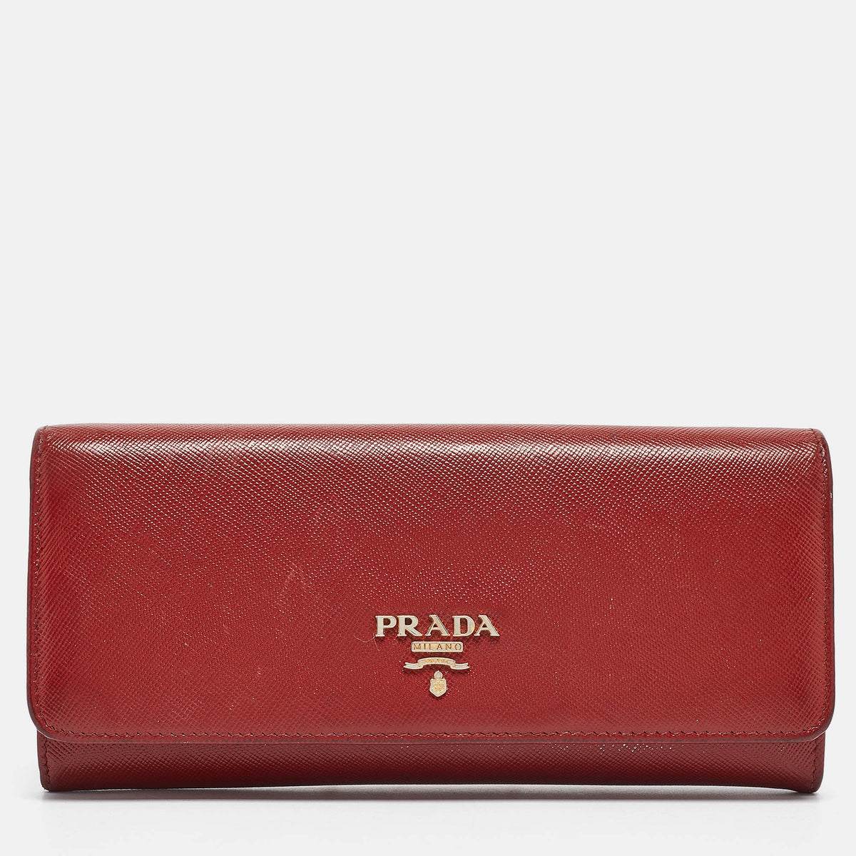 Prada Red Saffiano Metal Leather Logo Flap Continental Wallet